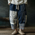 Men's Japanese Art Contrast Color Linen Pants