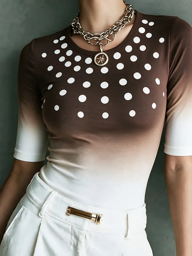 Casual Polka Dots Crew Neck T-shirt