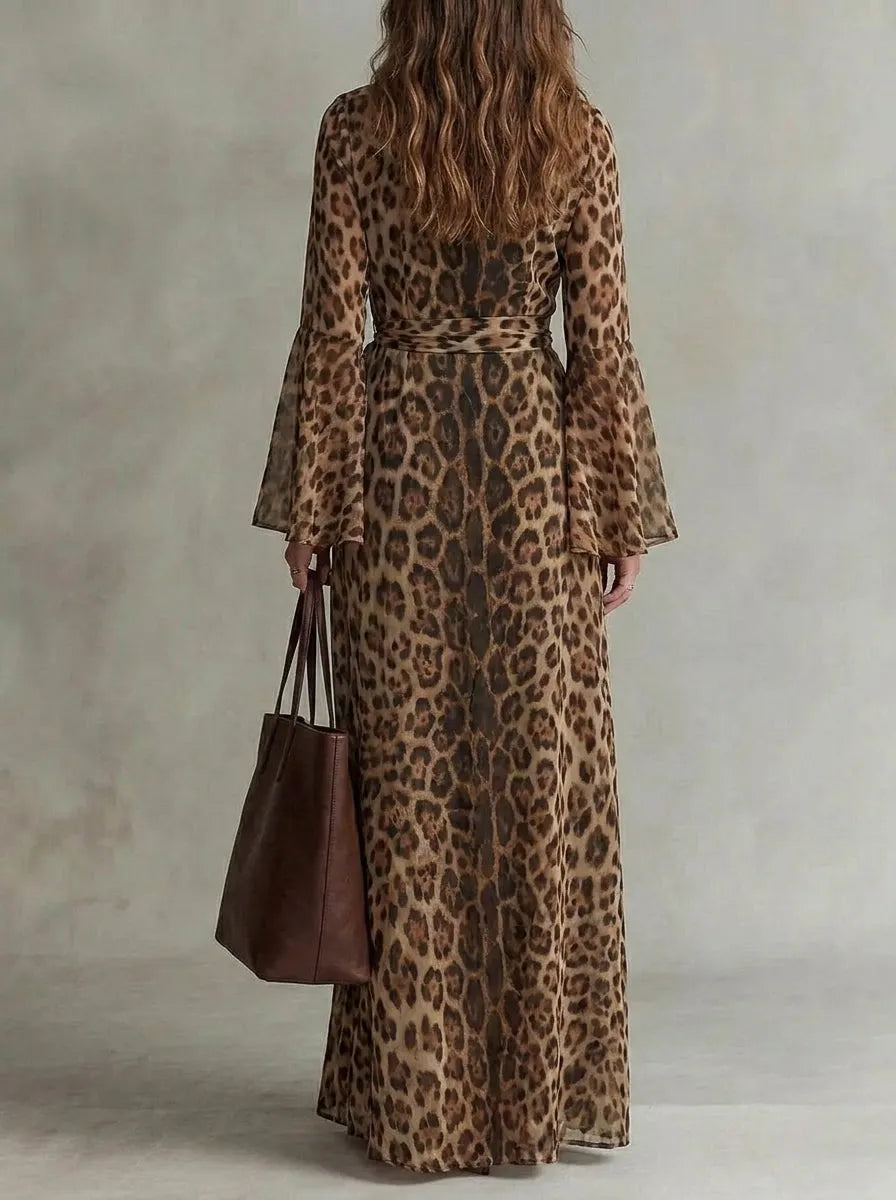 Women's Vintage Leopard-Print Chiffon Dress