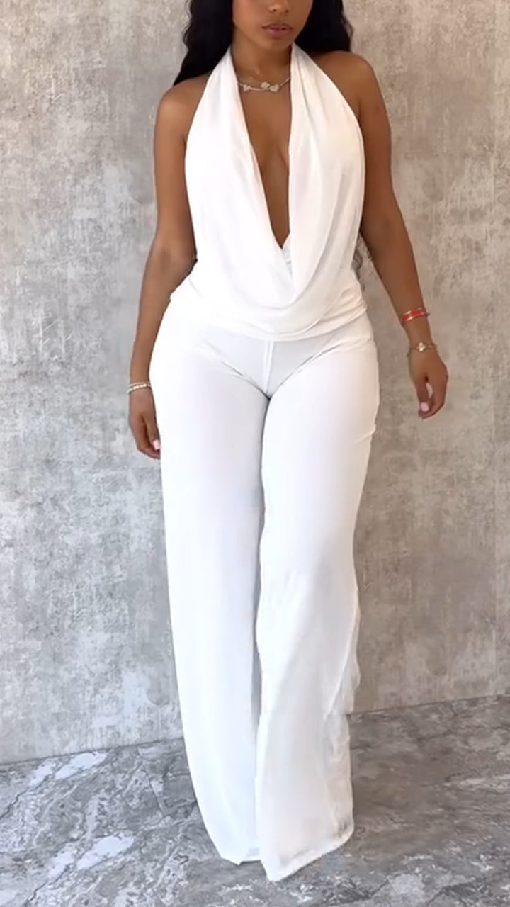 Ladies' Neck Tie Top+pants with Casual Temperament Suit