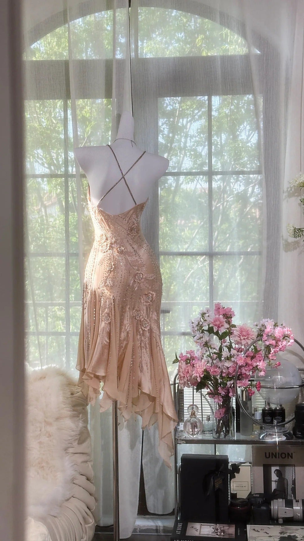 Pink Gorgeous Exquisite Floral Delicate Beading Long Chiffon Homecoming Dress Ball Gown Evening Gown Party Dress 4160