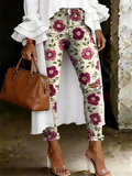 Women's Fashion Casual Multicolor Flowers Art Print Ripped Skinny Jeans