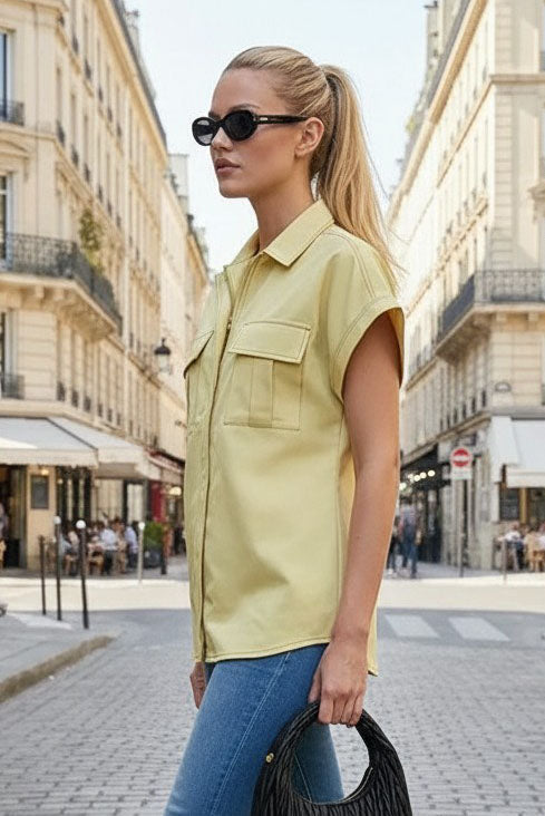 Stitch Detail Front Zip Up Blouse