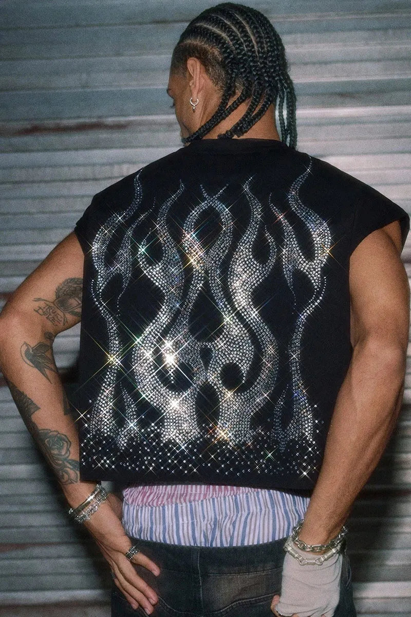 Flame Rhinestone Back Design Men's Tank Top