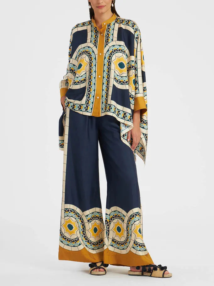 Unique Retro Floral Print Loose Wide-leg Pants