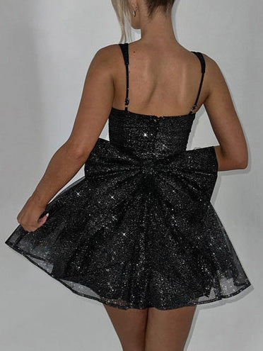 Elegant Pleated Bow Mini Dress