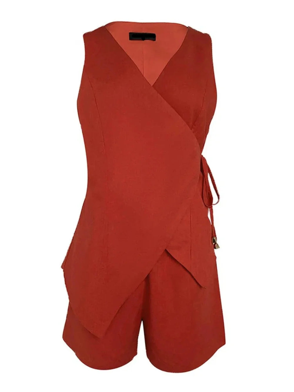Linen Sleeveless V-neck Top and Loose Shorts Set