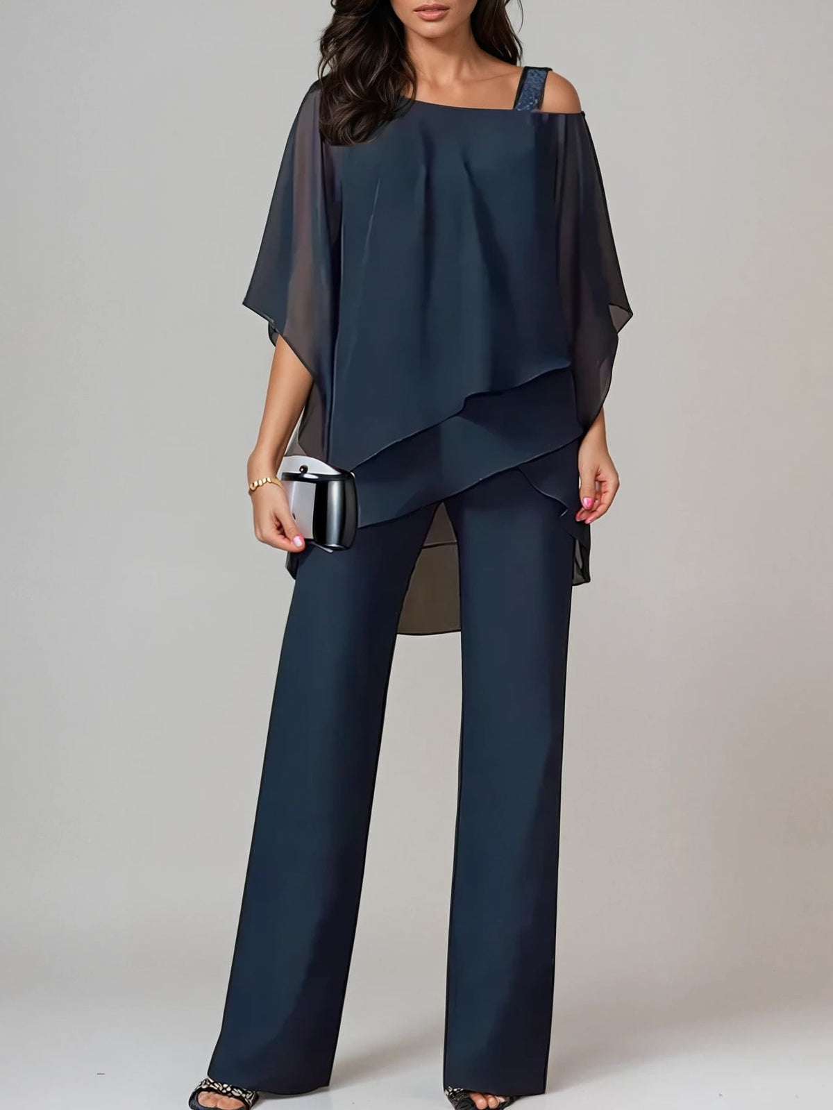 Off-the-shoulder Irregular Chiffon Suit