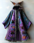 Women's Halloween Cat Print Cape Coat 2779