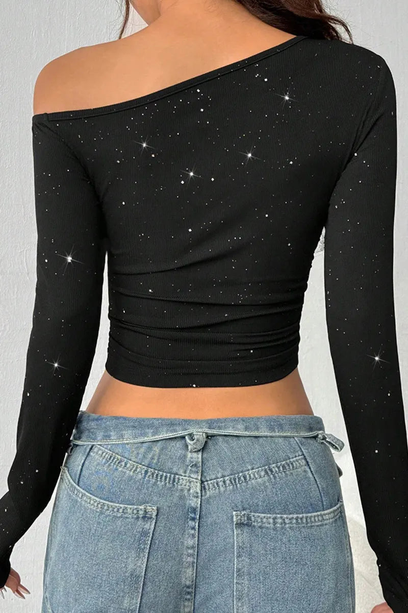 Women's Slim Fit  Asymmetrical Shoulder Long Sleeve Top