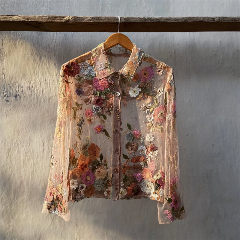 Vintage Classy Floral Embroidered Flowy Blouse