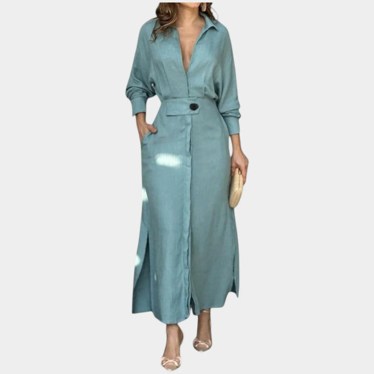 Chic Belted Shirt Maxi Dress