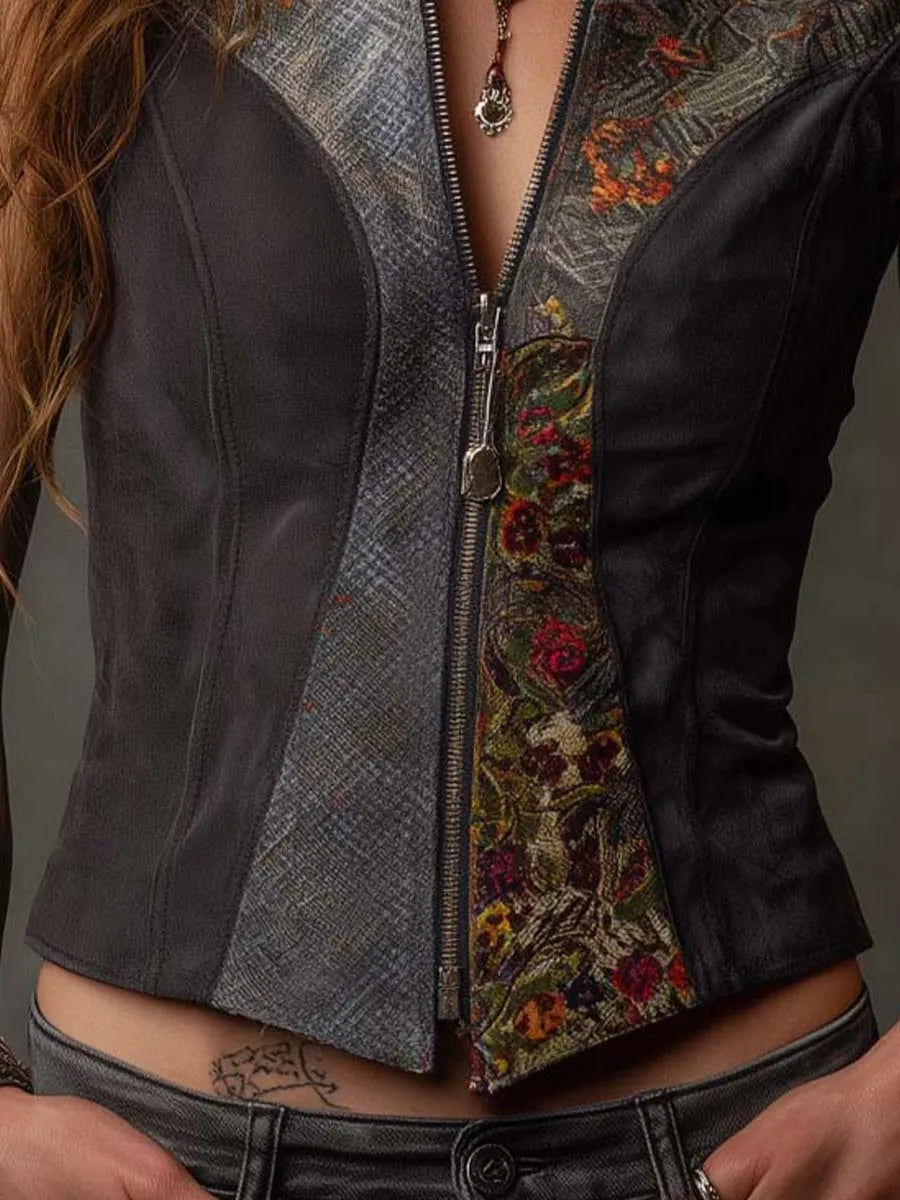 Bohemia Eco-Suede Patchwork Zip Vest