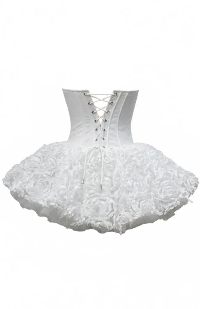Strapless Petal Floral Corset A Line Dress White