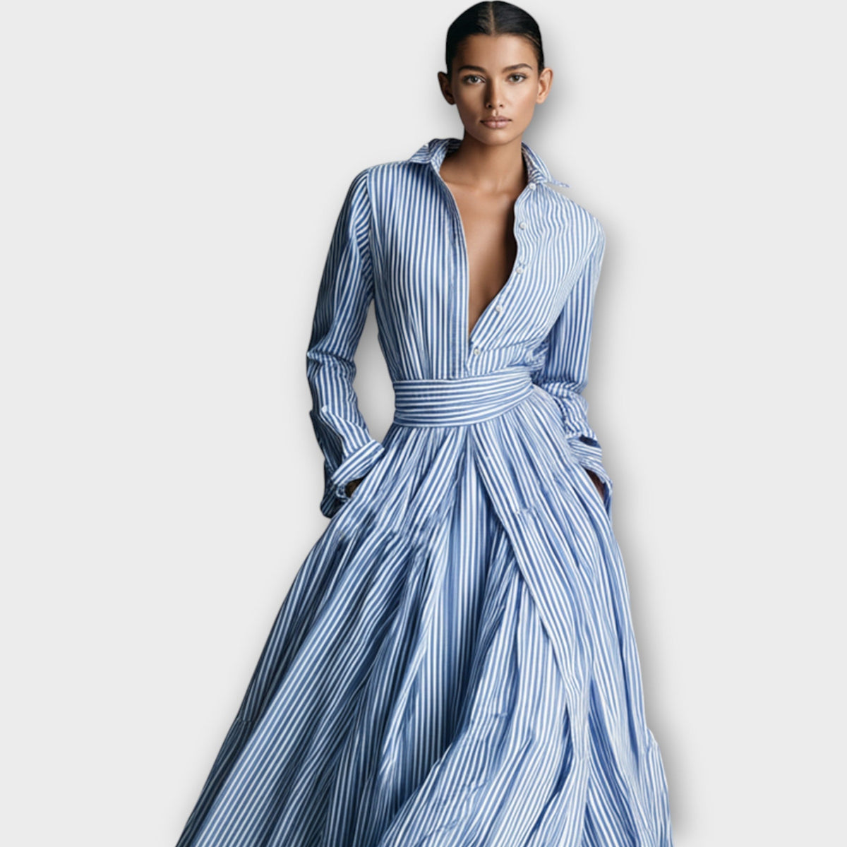 Striped Button-Front Maxi Dress