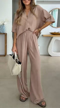 Beige Linen-Blend Two-Piece Co-Ord Set