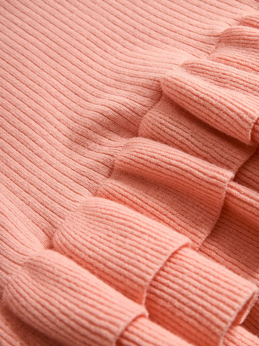 Sweetheart Ruffle Hem Ribbed Knit Mini Dress