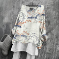 Women's Japanese Floral Art Print V-neck Loose T-shirt