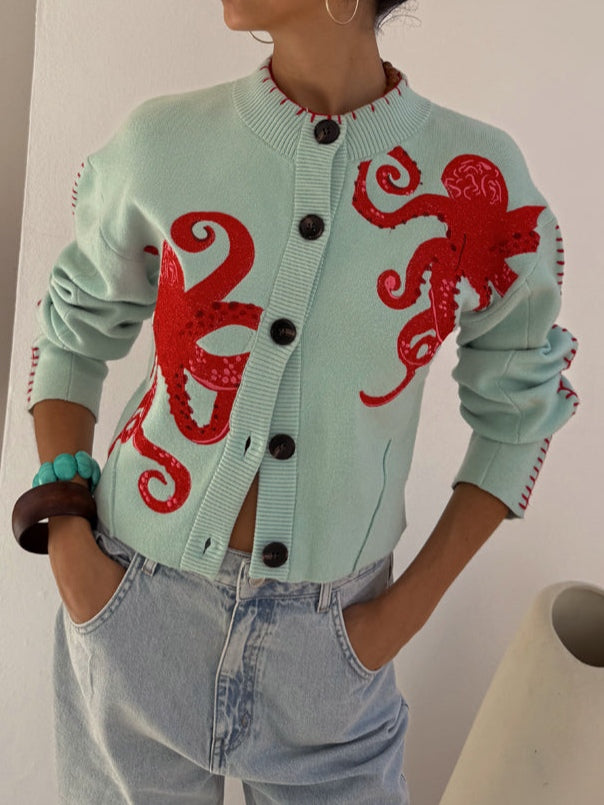 Fun Octopus Pattern Knitted Cardigan