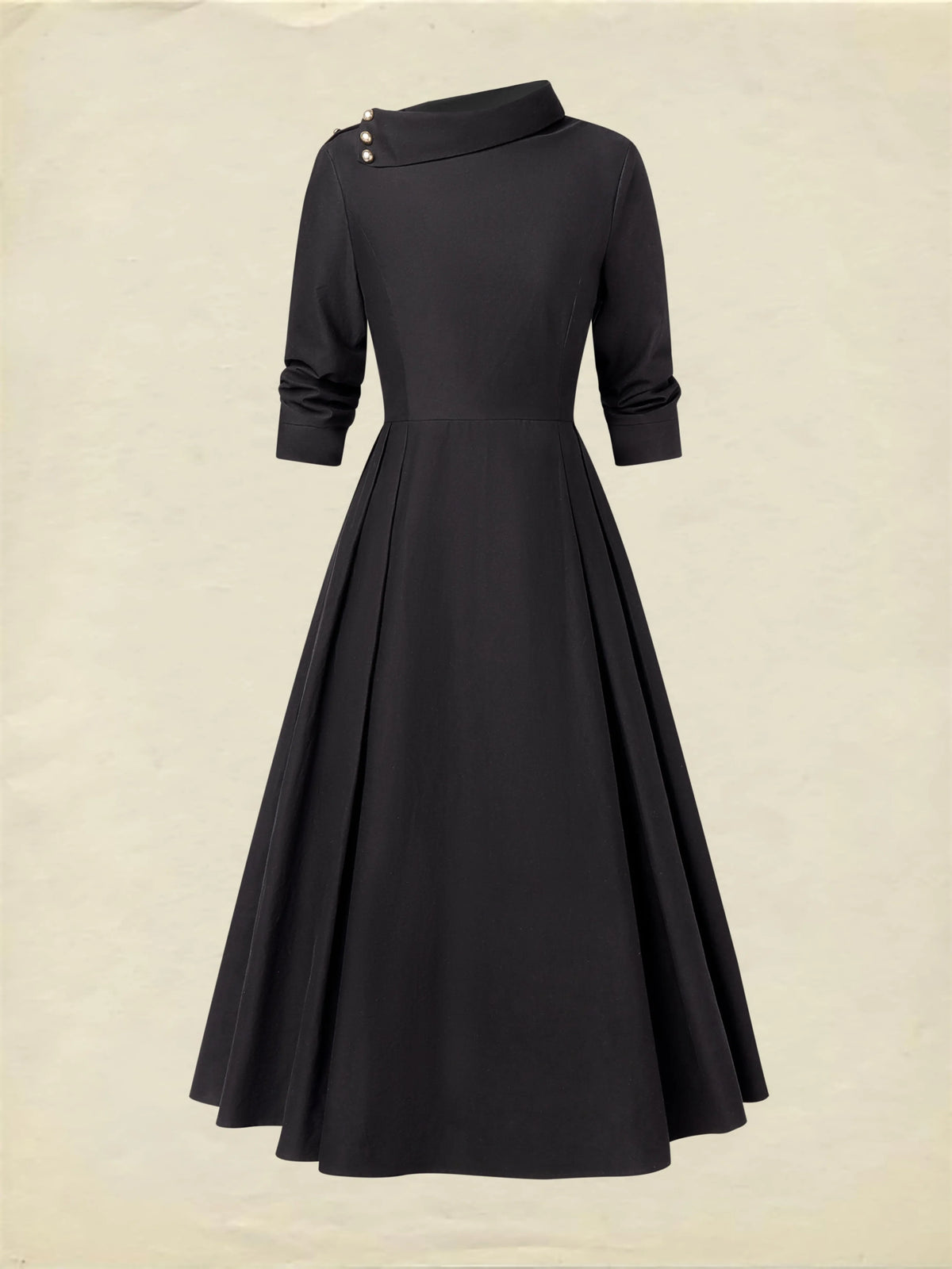 Midi Cotton Dress, Half Sleeve, Shawl Collar, Plain, Pocket Design, Vintage, Crimson