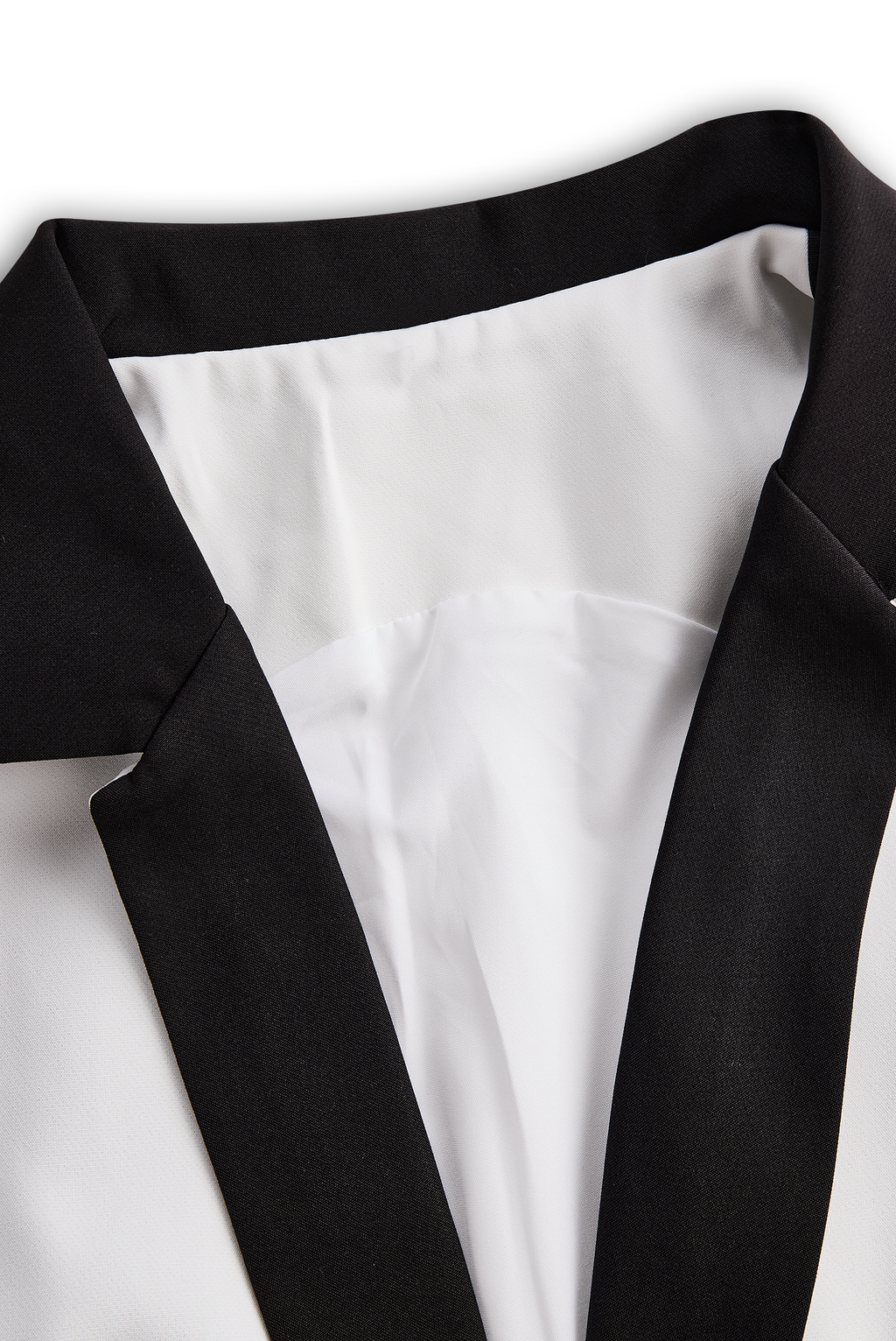 Sleek White Jumpsuit With Dual Button Detail And Black Lapel