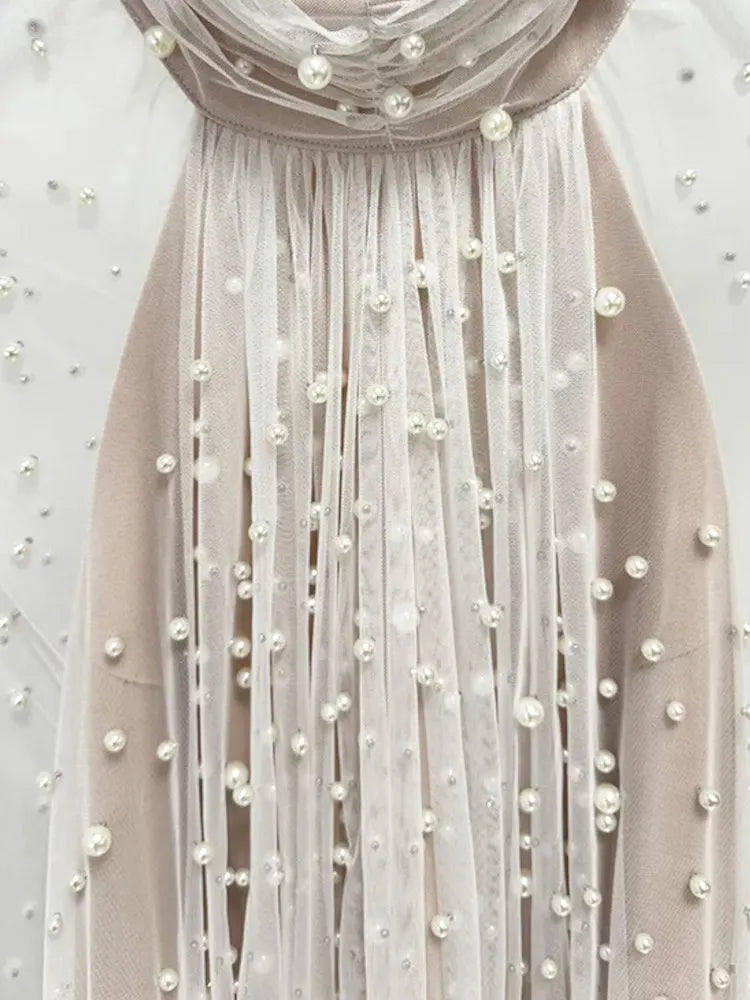 Pearl Cape Sleeves Maxi Dress White