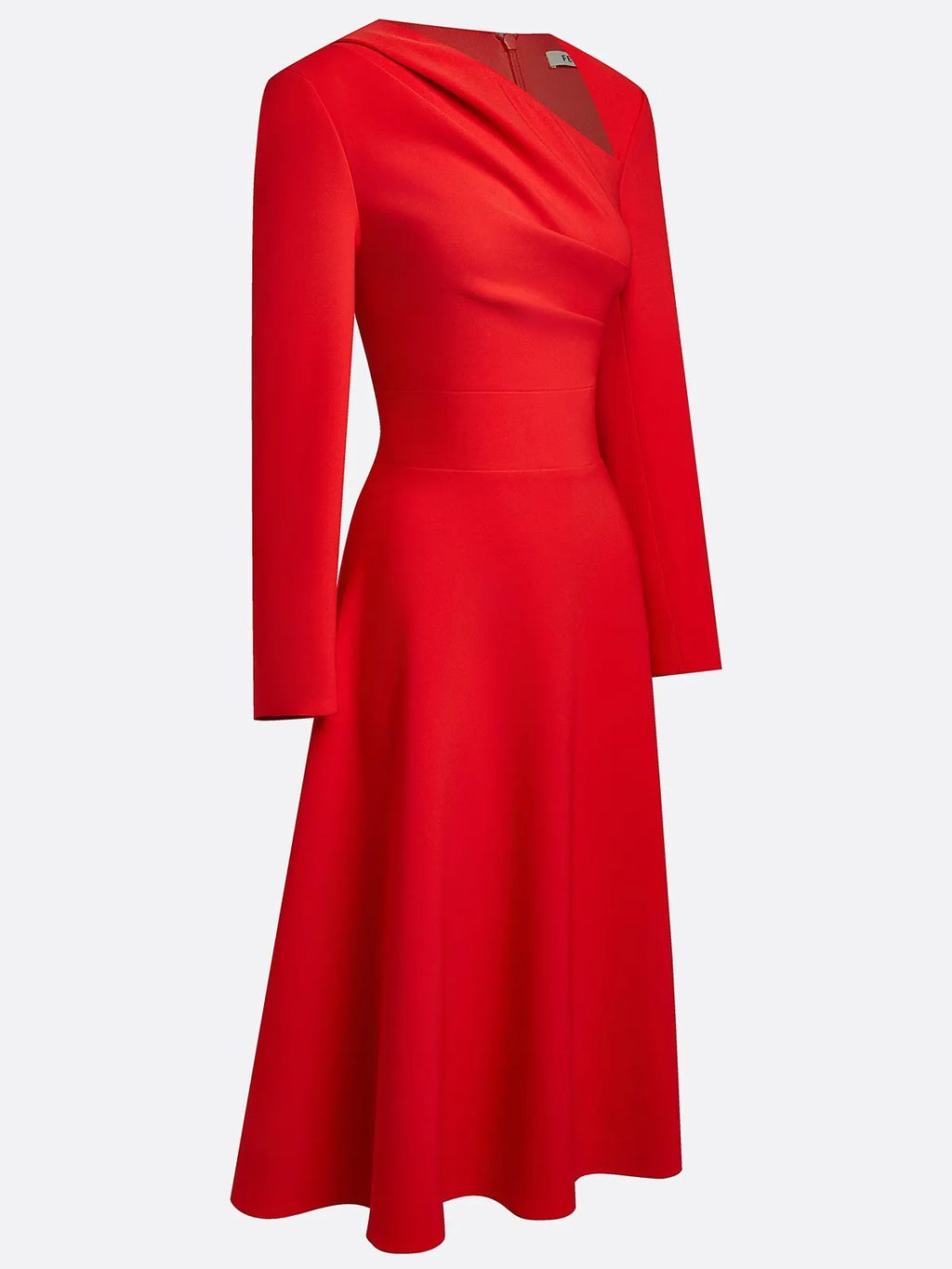 Red Classic Asymmetrical Long Sleeve A-Line Midi Dress