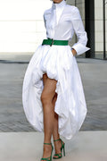 Women's Urban Minimalist Shirt Collar Without Waistband Long Skirt With Cross Collar Shirt