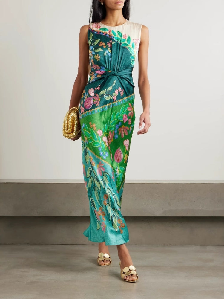 Satin Twist Printed Dress