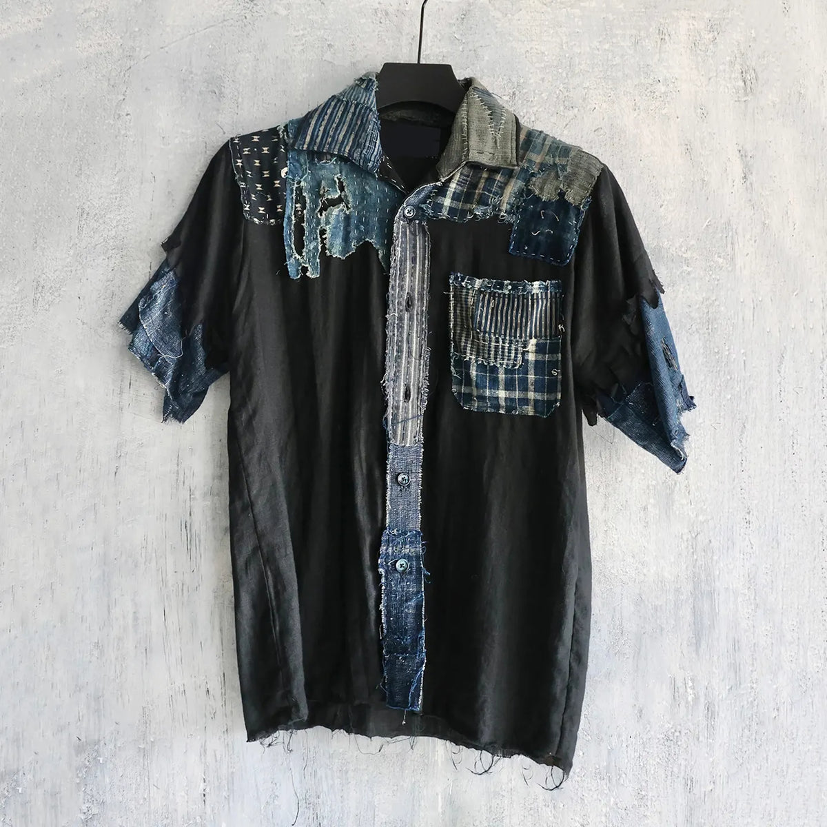 Retro Japanese Sashiko Patchwork Art Short-sleeved Shirt