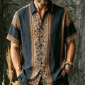 Men's Retro Floral Striped Pattern Cotton Linen Casual Shirt