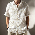 Men's Plant Embroidery Design Spring And Summer Casual Linen Short-sleeve Shirt