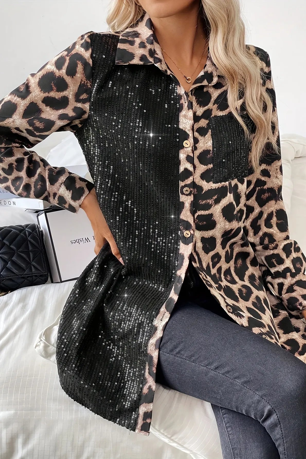 Women's Casual Sequined Printed Shirt