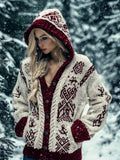 Viking Inspired Celtic Jacquard Chunky Hooded Cardigan