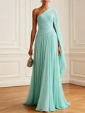 Elegant One-Shoulder Ruched Maxi Dress