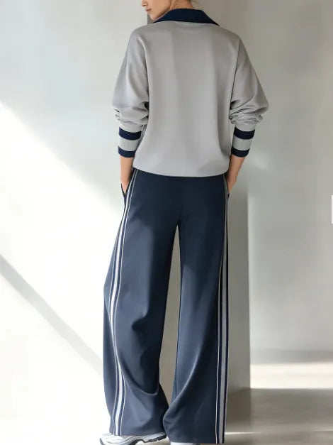 Casual Color-block Sweatshirt And Pants Two-piece Set