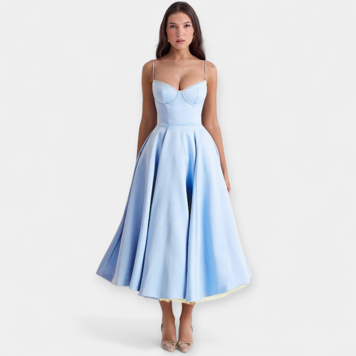 Midi Dress with Tulle Sheer Details