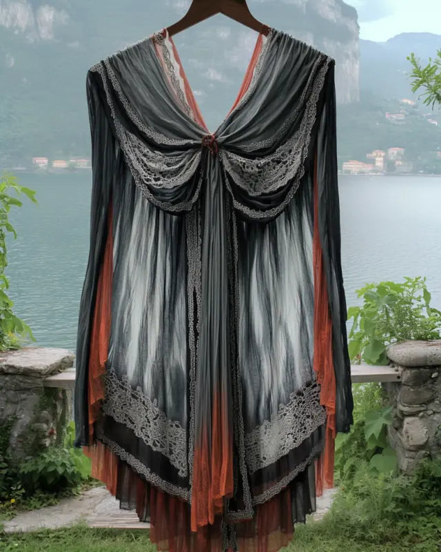 Summer Vacation Ruffle Lace Chiffon Contrast No Sleeve Dress5fca