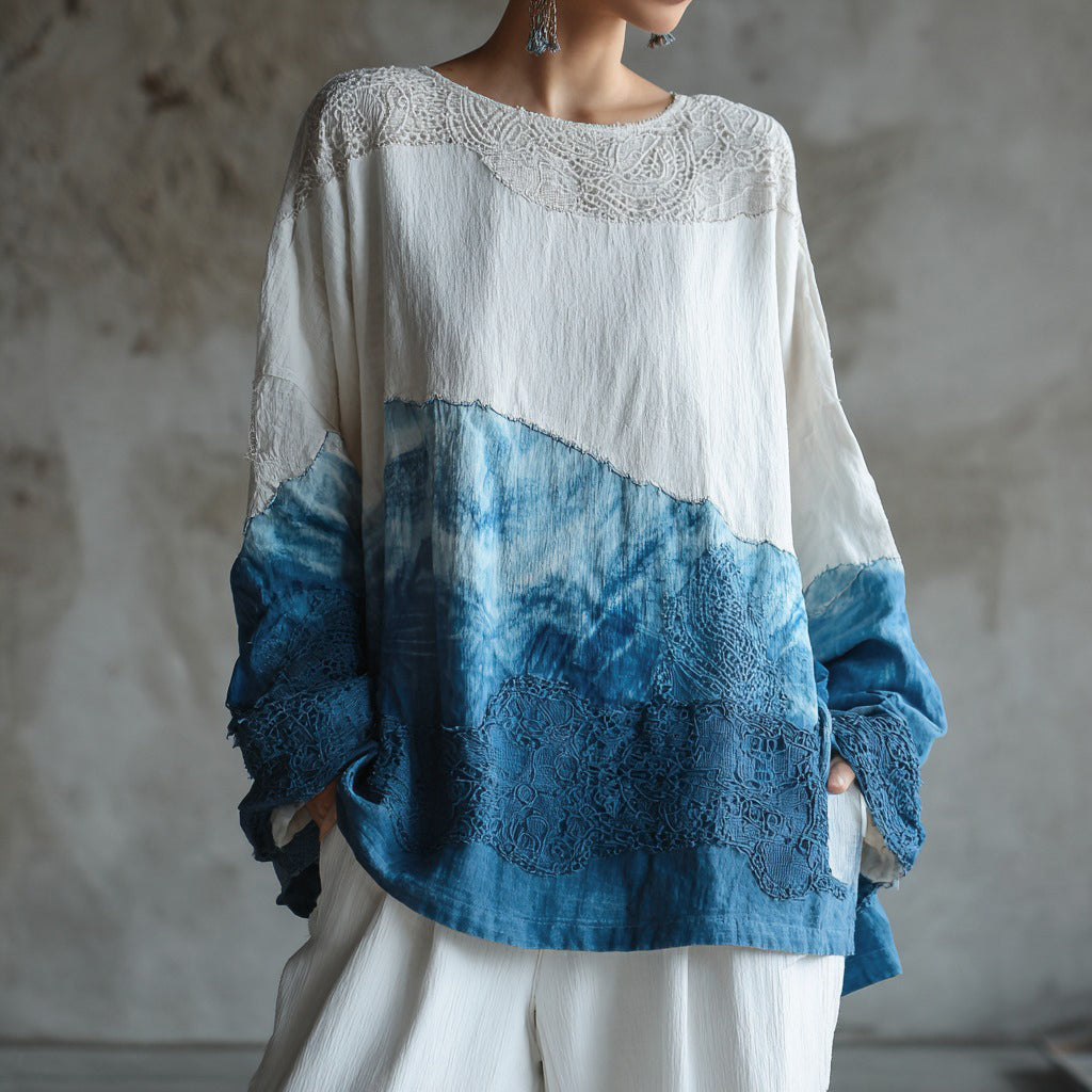 Vintage Marble Texture Collection Bohemia Women Style Gradient Gilded Pattern Linen T-shirt