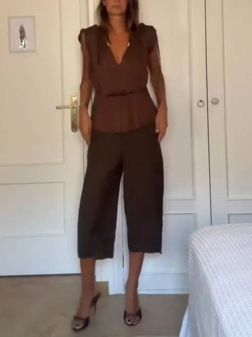 V-Neck Sleeveless Top And Shorts Suit-Shorts