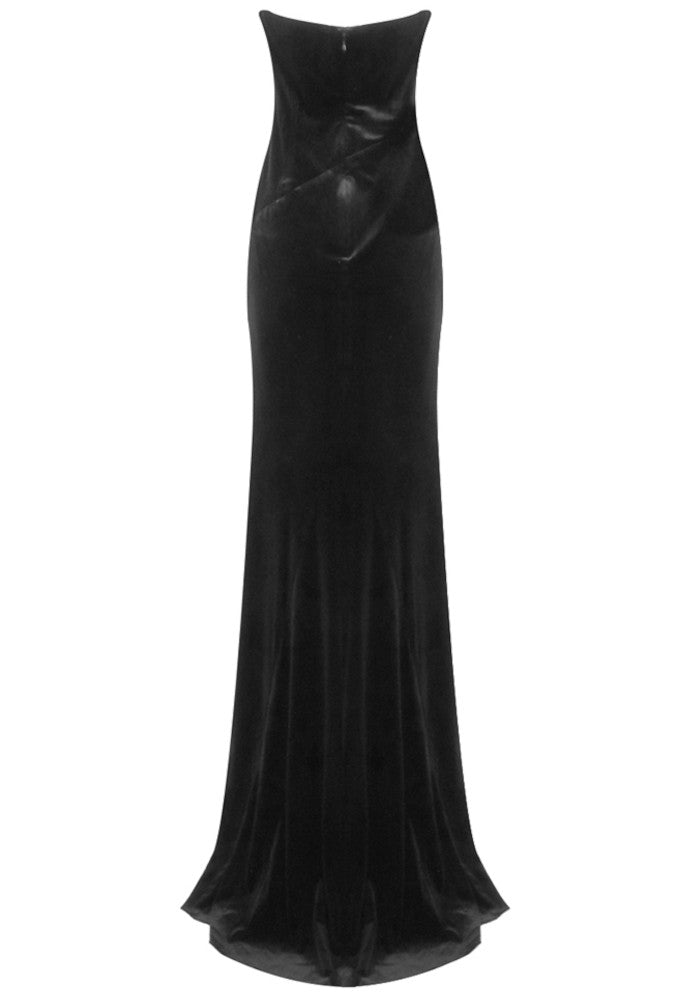 Strapless Crystal Corset Maxi Velvet Dress Hot Pink Black