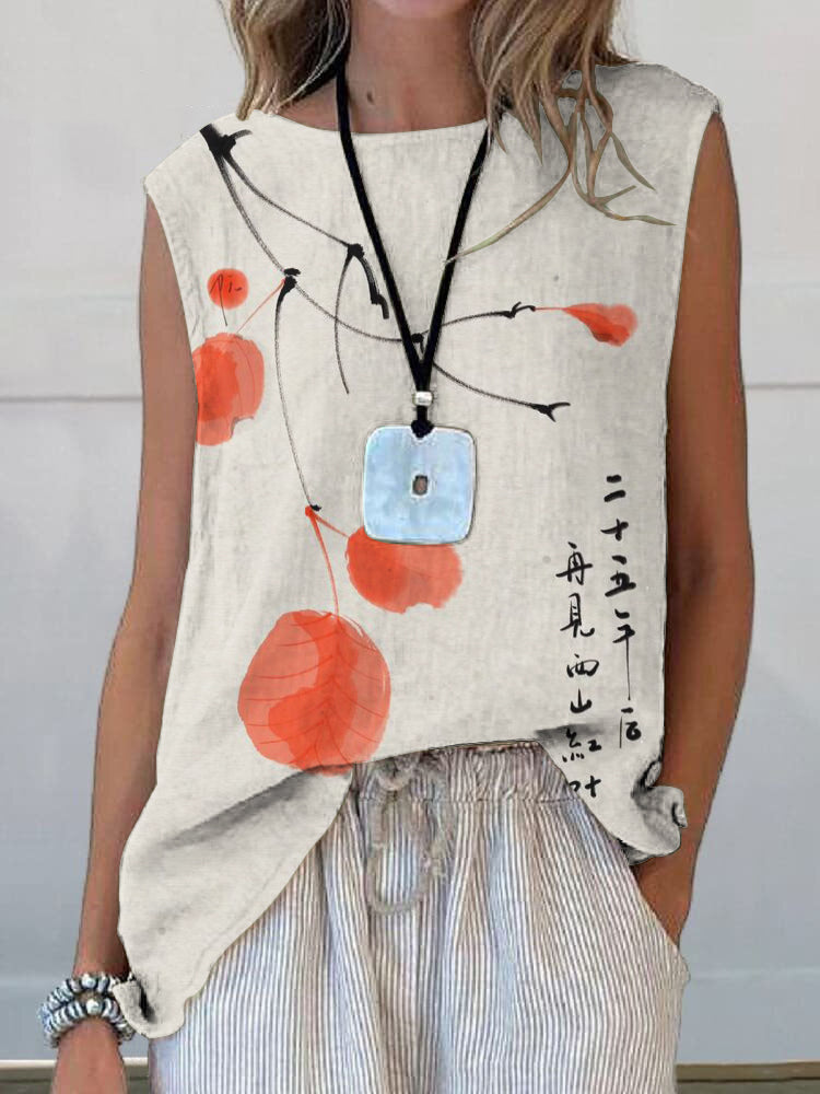 Floral Art Printed Casual Sleeveless Top