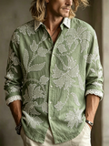 Men's Retro Plant Flower Embroidery Pattern Design Casual Linen Shirt