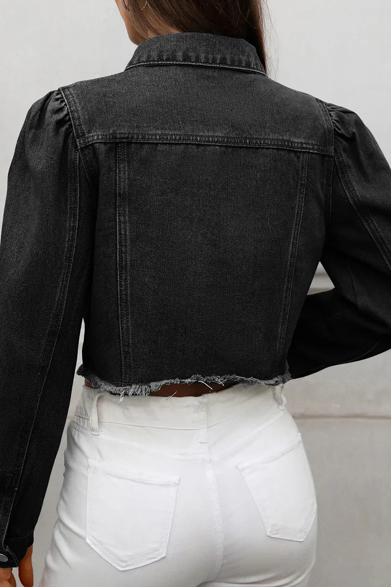 Women's Casual Raw-Hem Denim Jacket
