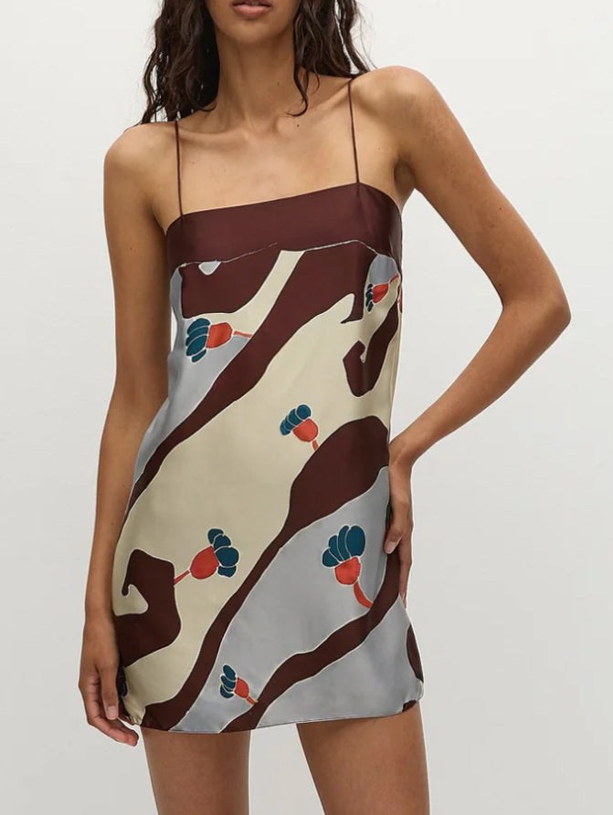 Unique Satin Abstract Floral Print Tank Top