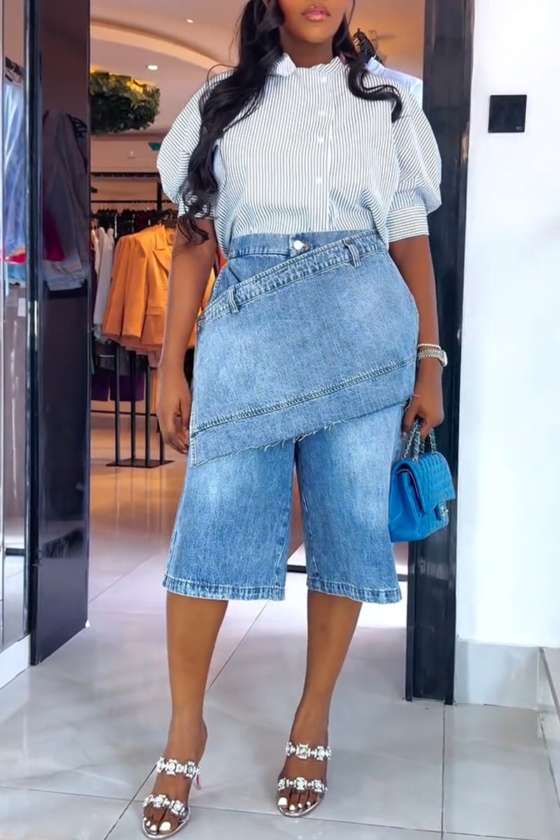 Women's Casual Convertible Detachable Paneled Denim Shorts