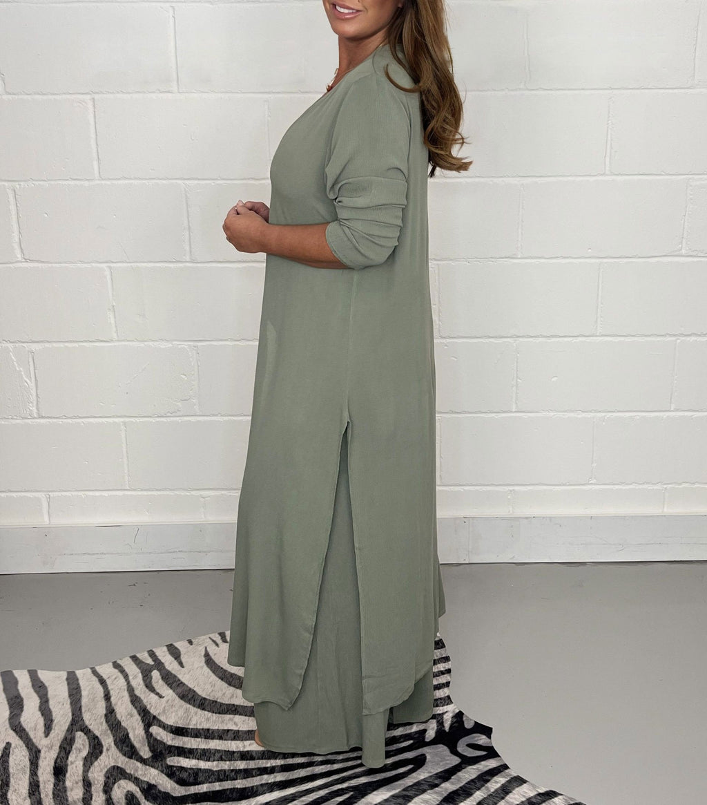 Two-piece Casual Long Top and Matching Pants Set