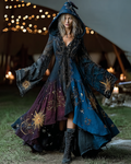 Star And Moon Themed Embroidery Gradient Hooded Witch Dress  4be7