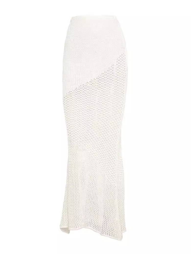 Knitted Long-sleeved Top Hip-hugging Long Skirt  Suit