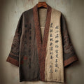 Japanese Dragons Calligraphy Art Contrast Linen Kimono